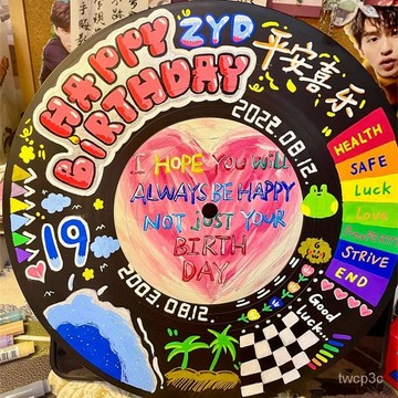 熱賣爆款個性塗鴉成品生日禮物黑膠唱片diy手工仿真複古墻麵裝擺件飾定製 CB54