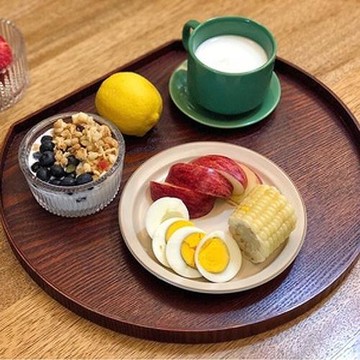 ins風木質托盤半月形木托盤日式茶盤餐盤咖啡廳甜品盤 棕色木托盤