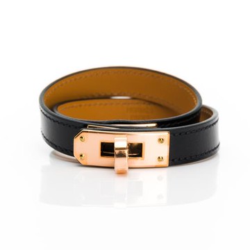 Hermes Kelly Double Tour手環(黑/玫瑰金)(T3) (H068438CD 89)