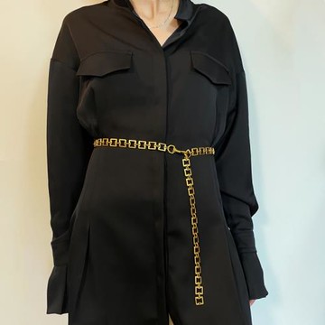 原創復古鎏金方形腰鏈古金做舊質感黃銅腰帶金屬流蘇裝飾皮帶金色