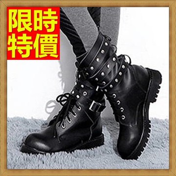 馬丁靴女中筒靴子-平跟鉚釘真皮女鞋子2色65d100【獨家進口】【米蘭精品】