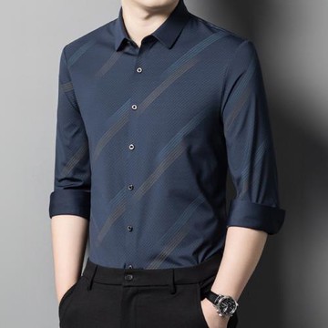 【Heart:W 新職人】★商務透氣長袖斜條紋襯衫(翻領/舒適/男裝)