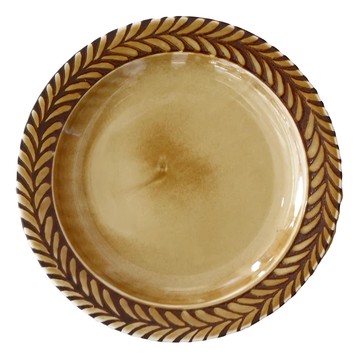 美濃燒 皿  9吋  貽釉花粧 棕色  1個