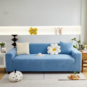 好物良品 短毛保暖防貓抓系列高彈力提花沙發罩 - 四人座  天空藍  1組