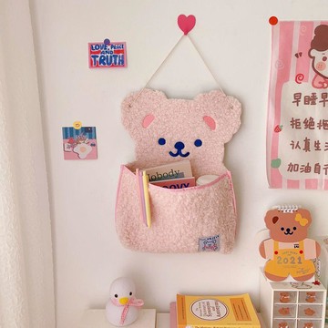 👉居家生活好物👉ins卡通小熊壁掛收納袋 可愛動物掛牆收納包 少女宿舍裝飾儲物袋