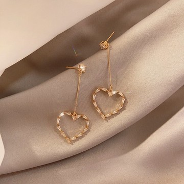 韓版潮人耳環長款超仙愛心耳飾微鑲鋯石高級感飾品個性百搭女