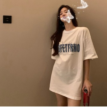 ZUCA”S -  字母長版英文棉T 長版T 短T 女裝 長版上衣 白T 連身裙 中長版 - F-87