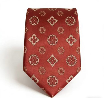 橘色真丝复古小花四叶草领带原创系列