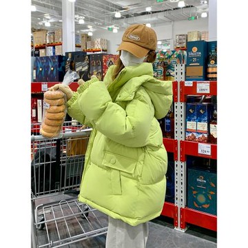 爆款牛油果綠肯豆風短款羽絨服女冬季炸街加厚90白鴨絨多巴胺外套