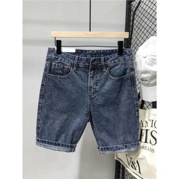 日系復古牛仔短褲男夏季暗藍色小直筒中褲4分男生潮牌薄款五分褲