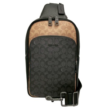 【COACH】新款C LOGO男款單肩胸前斜背包(焦糖/黑)