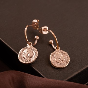 [鈦鋼]MARIGOLD女王光芒古典封蠟耳環【KMD463】-玫瑰金