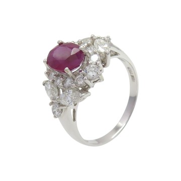 【二手名牌BRAND OFF】JEWELRY 無品牌珠寶 18K白金 紅寶石 鑽石戒指 #12