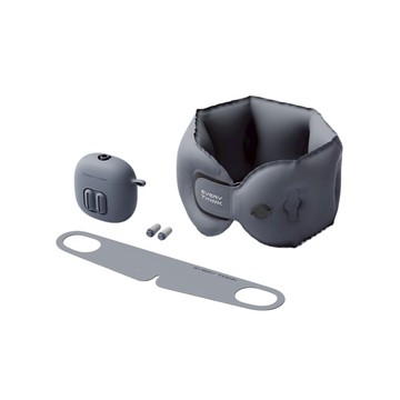 捲捲充氣旅行三件組(充氣頸枕+薄貼眼罩+降噪耳塞) 附專屬充氣收納盒 灰色