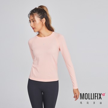 Mollifix 瑪莉菲絲 A++無縫針織長袖訓練上衣 (裸粉)、瑜珈服、瑜珈上衣、長T恤、運動服