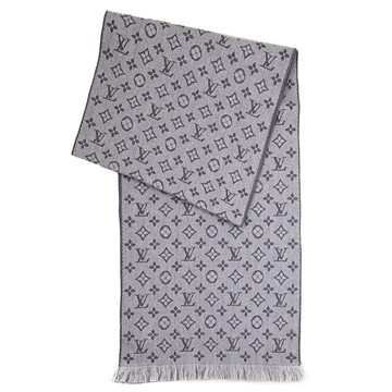 Louis Vuitton LV M70932 Monogram Classic 雙面花紋羊毛長圍巾.淺灰