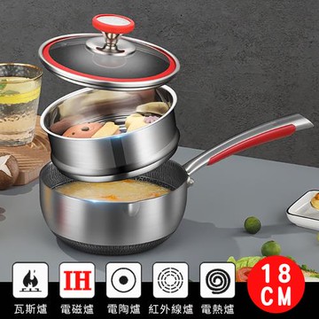 【KNF 康尼菲】316不鏽鋼雙層蜂巢蒸煮鍋18cm（附鍋蓋） 不沾鍋 316蒸鍋