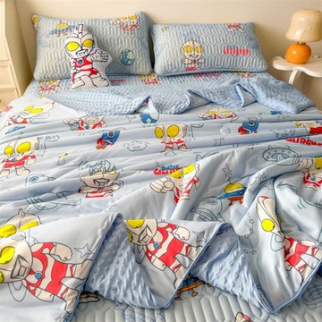 A類夏季卡通兒童奧特曼被子乳膠冰絲涼席夏被四件套空調被夏涼被