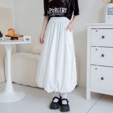 腰鬆緊口袋下縮口花苞長裙 RC663571【現貨】