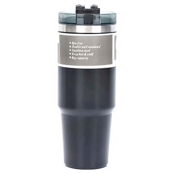 304不鏽鋼 雙飲車載冰霸杯 贈PP吸管  極致黑  890ml  1個