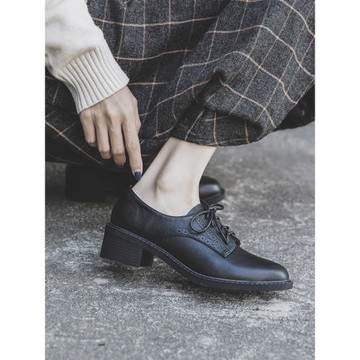 小皮鞋女2026年春秋新款百搭黑色英倫風真皮厚底平底單鞋女配裙子