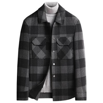 【米蘭精品】毛呢外套羊毛夾克-拼色格子羽絨內膽男外套74de103