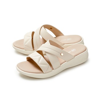 NG鞋特賣★GREEN PINE一字交叉輕量真皮拖鞋 米色 (00328387)