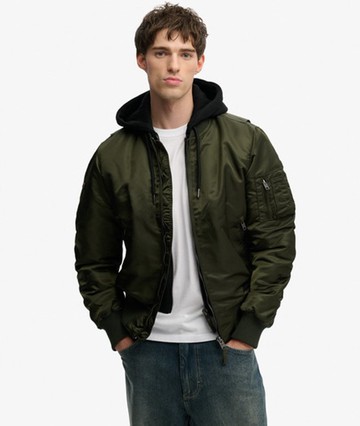 Superdry Men's Hooded MA1 Bomber Jacket Green Size: XL