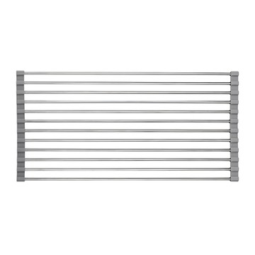 捲簾式 水槽瀝水架  矽膠+金屬材質  圓管/三角/方形  廚房隔熱墊  大 47.5 x 29.5cm  1個