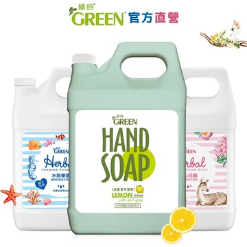 綠的GREEN 植物系潔手慕斯加侖桶3800ml 檸檬伯爵/水族樂園/開心花園 洗手泡泡 洗手慕斯 洗手乳