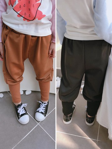 春秋季新款 男女童純色松緊腰哈倫褲 兒童個性洋氣收口休閑褲1入