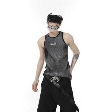 CulturE原創小眾針織背心立體條紋無袖T恤金屬設計打底衫修身上衣