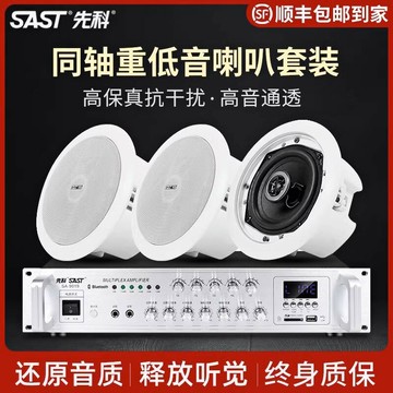 擴大機 大功率功放機 家用音響放大器 HIFI功放 先科S4-6同軸吸頂喇叭功放套裝背景音樂系統有線公共廣播音箱工程