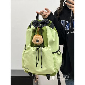 戶外徒步包女抽繩束口拼色防潑水登山背包高顏值羽毛球包男電腦包