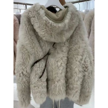 冬季高級感超好看小個子洋氣上衣溫柔慵懶風灰色仿羊毛加厚外套女