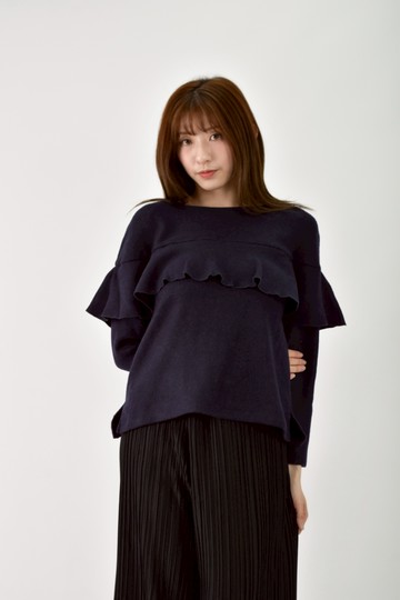 (M) anysis質感荷葉邊藍色長袖上衣