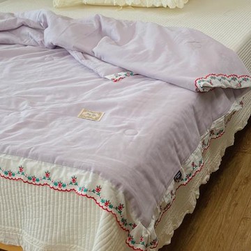 韓式少女雙層紗夏涼被超柔軟純棉刺繡花邊空調被可機洗夏季薄被子