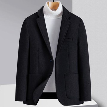 花花公子羊毛呢西服男士加厚呢子外套潮修身商務黑色休閑西裝大衣