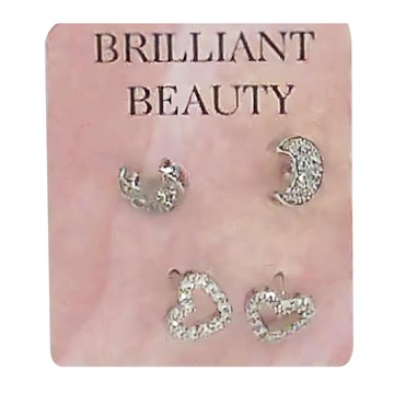 耀眼美人 不鏽雙鋯石鑽耳環 Moon+Lovers款式 4個一套  希望與愛