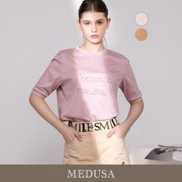 現貨【MEDUSA 曼度莎】甜甜字母刺繡小開衩T恤 - 2色（M-XL）｜短袖T恤 休閒穿搭 休閒上衣