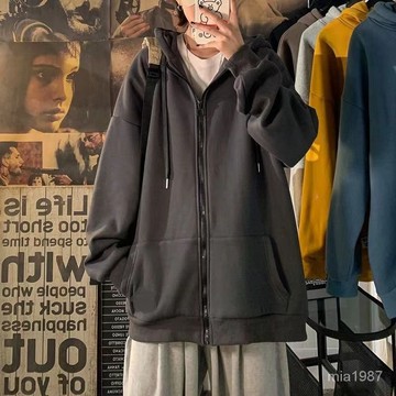 【優選好物】100%純棉開衫外套男士秋冬季加絨加厚夾剋衛衣女連帽寬鬆學生純色 AWTU