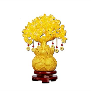 【A&R】招財黃水晶樹 聚寶盆 黃金萬兩大福袋款 附旋轉底座