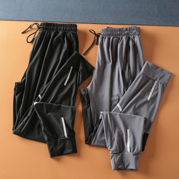 夏季新款 冰絲拼接 冰涼絲滑反光條男士四面彈速干透氣運動休閑褲