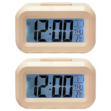LED 感光懶人電子鬧鐘 超大數字顯示 含時間/日期/溫度顯示  淡粉色