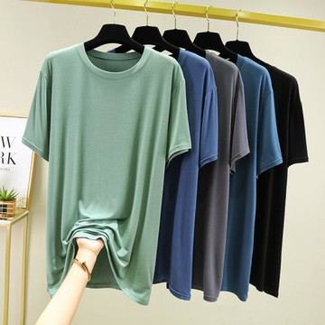 莫代爾男士圓領短袖T恤夏薄款寬松大碼休閑半袖體恤簡約純色上衣