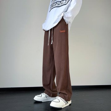 燈芯絨褲子男美式復古歐棉絨闊腿褲春秋垂感寬松運動褲直筒休閑褲