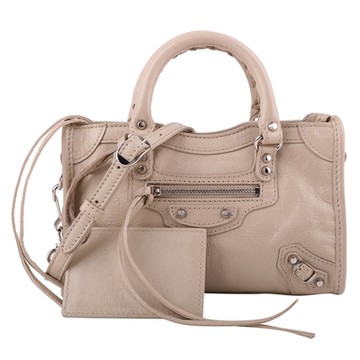 BALENCIAGA 巴黎世家   Nano City 銀扣手提/斜背兩用機車包(米)mini