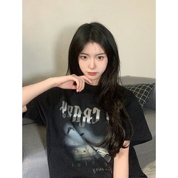 美式復古oversize純棉短袖t恤女夏季寬松ins國潮牌學生半袖上衣服