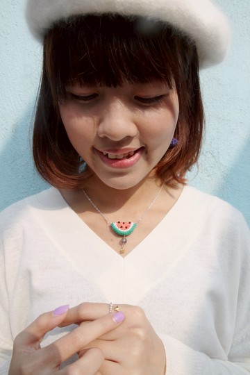 線勾西瓜， 紫藍螢石加鍍金星星 925 純銀項鍊 watermelon, flourite 925 silver necklace