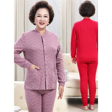 中老年人純棉秋衣秋褲女套裝老人薄款開衫保暖內衣媽媽秋冬棉毛衫